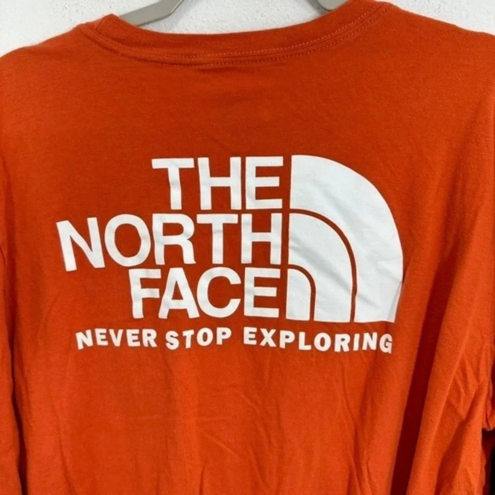 The North Face Mens Long Sleeve T Shirt Orange Crew Neck‎ Never Stop Exploring L